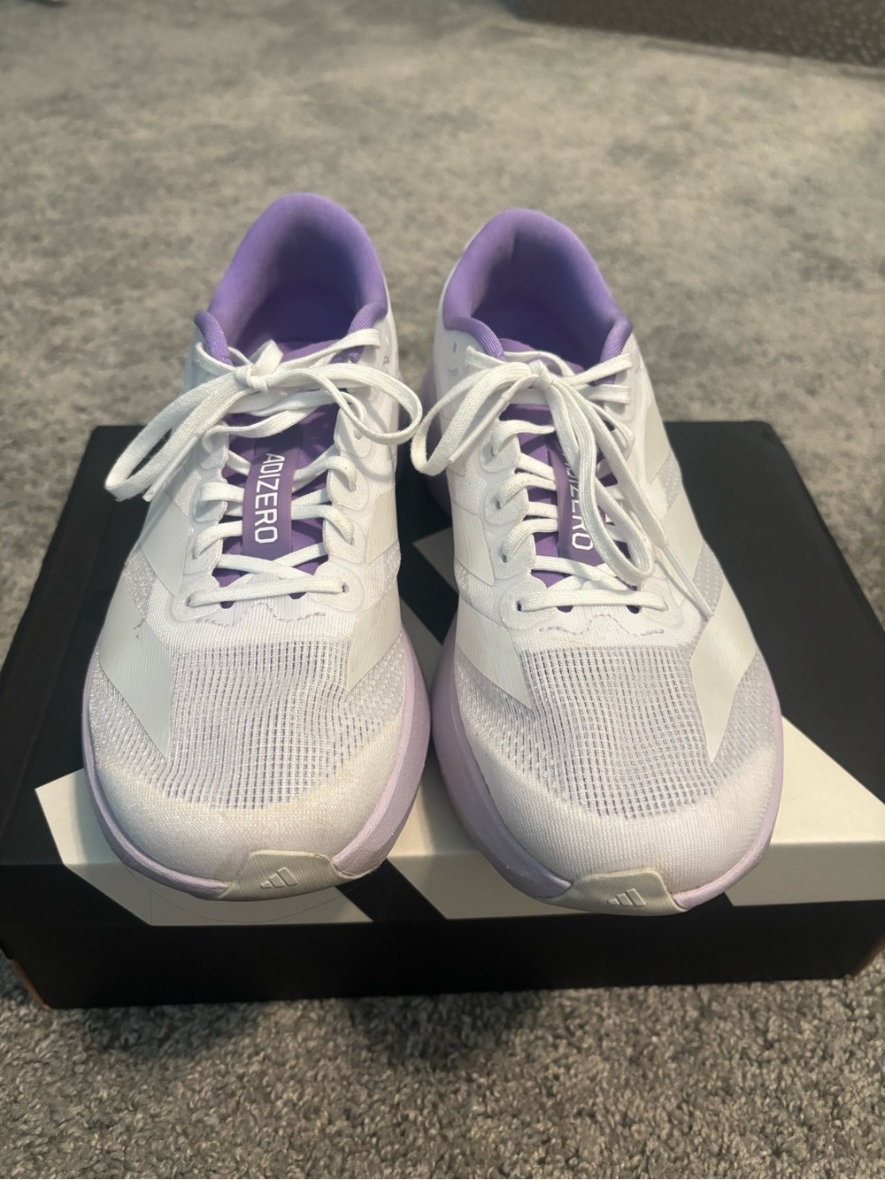 adidas White and Lavender ADIZERO Women's Running Shoes